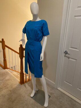NWT Early 1960s Don Loper Turquoise Silk-Textured Sheath Dress